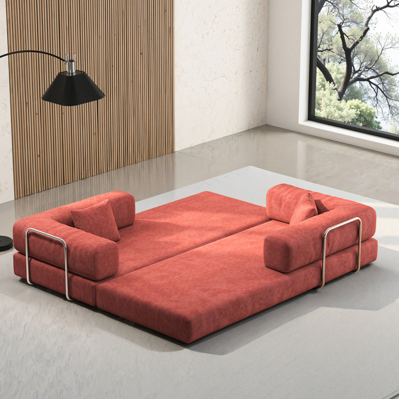 Lit modulaire convertible orange 78,8 pouces avec une profondeur d'assise de 70 cm, tissu lavable amovible, formes variables, tissu en velours côtelé