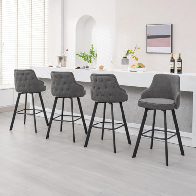 Tabouret de comptoir pivotant rembourré en lin de 30 po avec dossier haut (ensemble de 4)