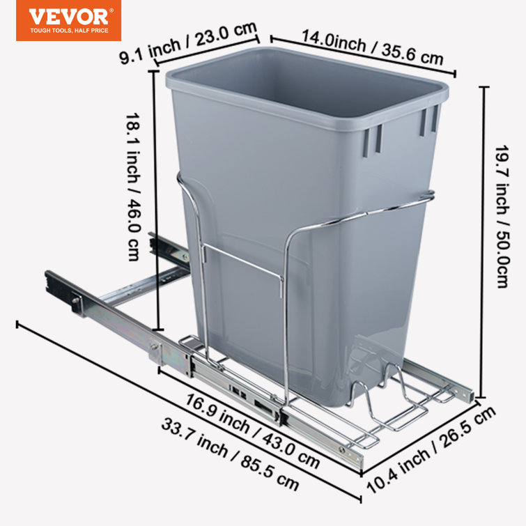 VEVOR Pull-Out Trash Can, 29L Single Bin, Under Mount Kitchen Waste  Container with Slide, Handle,Kit