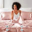 Twin Blush Satin Sheet - 4 Pcs, Luxury, Wrinkle , Gentle On Hair, Fits 16" Mattresses, , 1 Flat Sheet, Fitted Pillowcases Piece Smooth Texture, Tame Frizz While Sleeping,