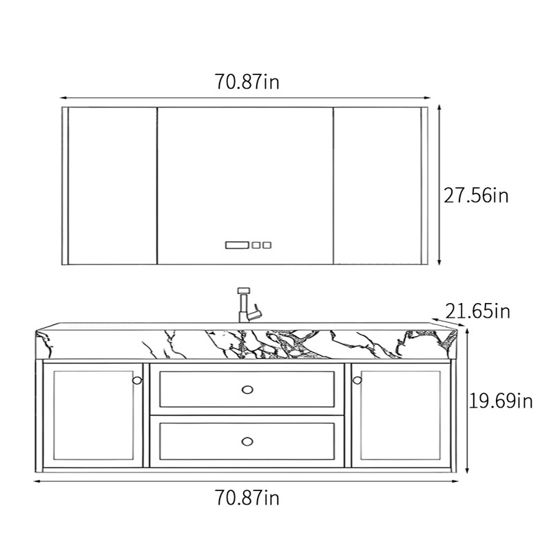 Armoire de salle de bain à la française, Beige, 71"