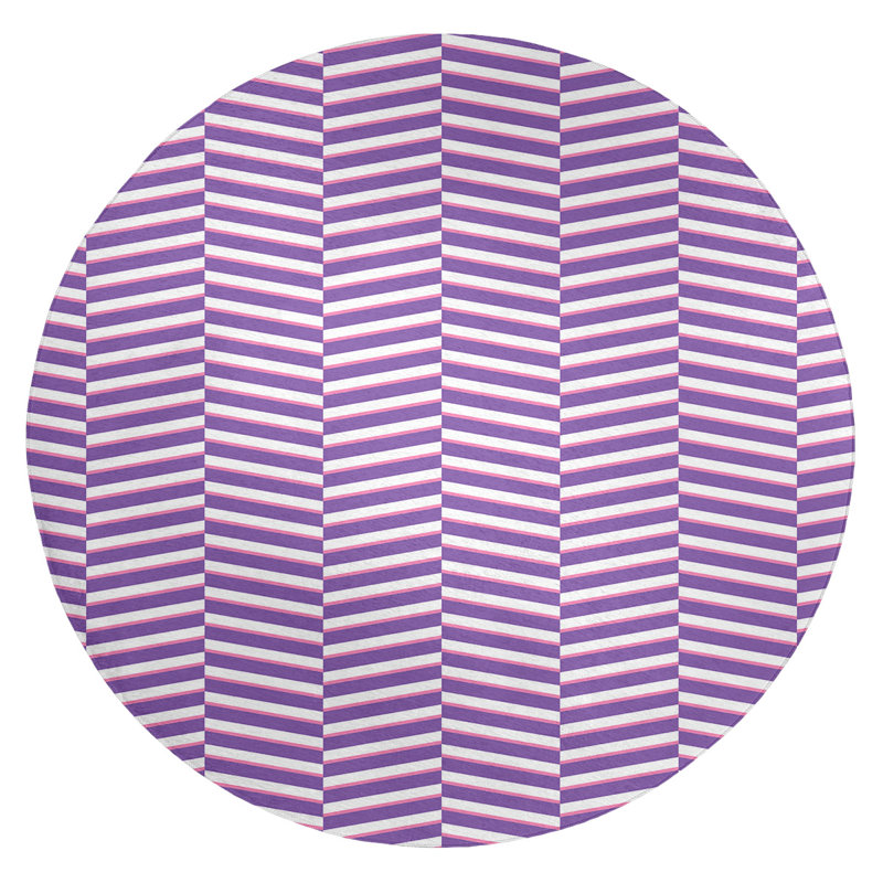 Tapis à rayures en mauve/blanc, Rond 5 pi