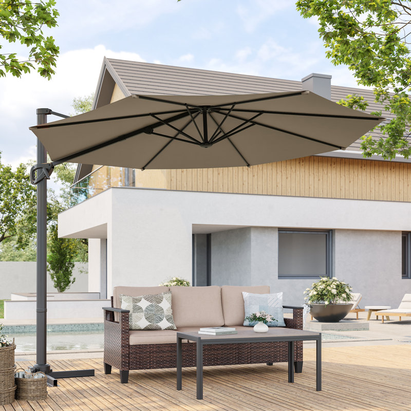 Parasol en porte-à-faux 10 pi avec tissu teint dans la masse, abat-jour luxueux avec rotation à 360 °, Taupe