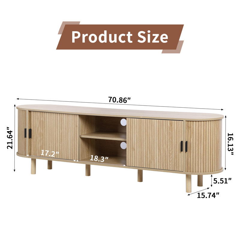 70.9" TV Stand with Sliding Door, Yellow