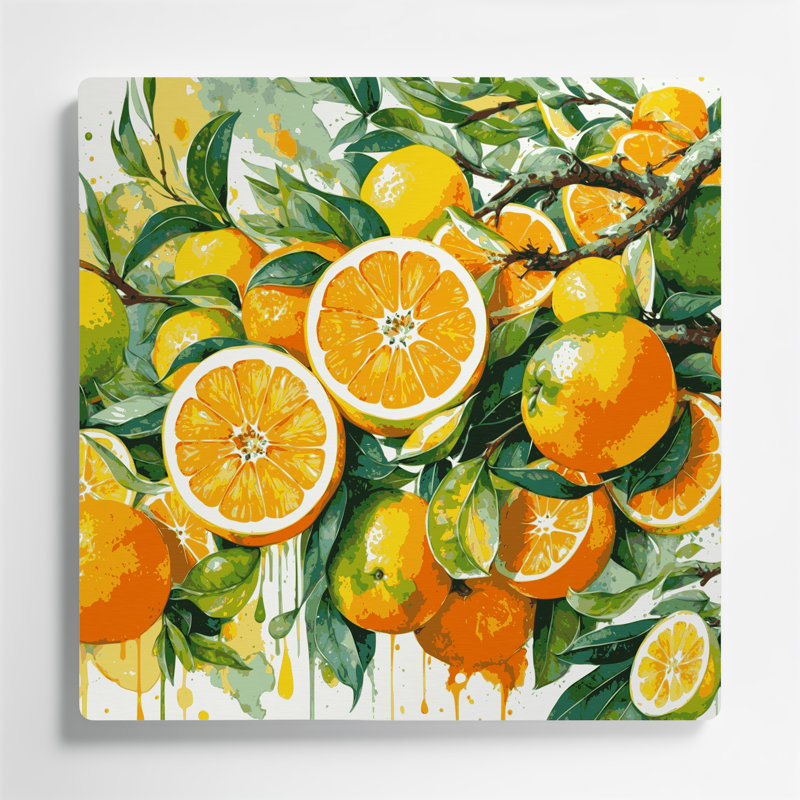 «Fruit Yuzu Brown», art mural en métal, H 32 po x l 32 po