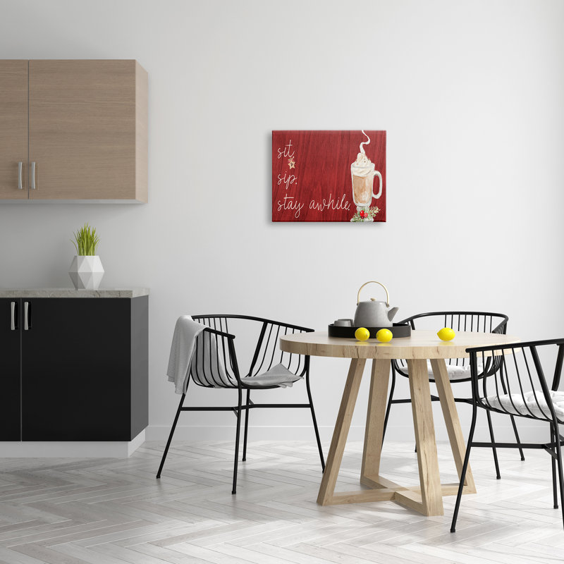 «Sit Sip Stay A Time Festive Winter Drink Cup», art mural sur toile par Lanie Loreth, H 16 po x l 20 po, Toile tendue