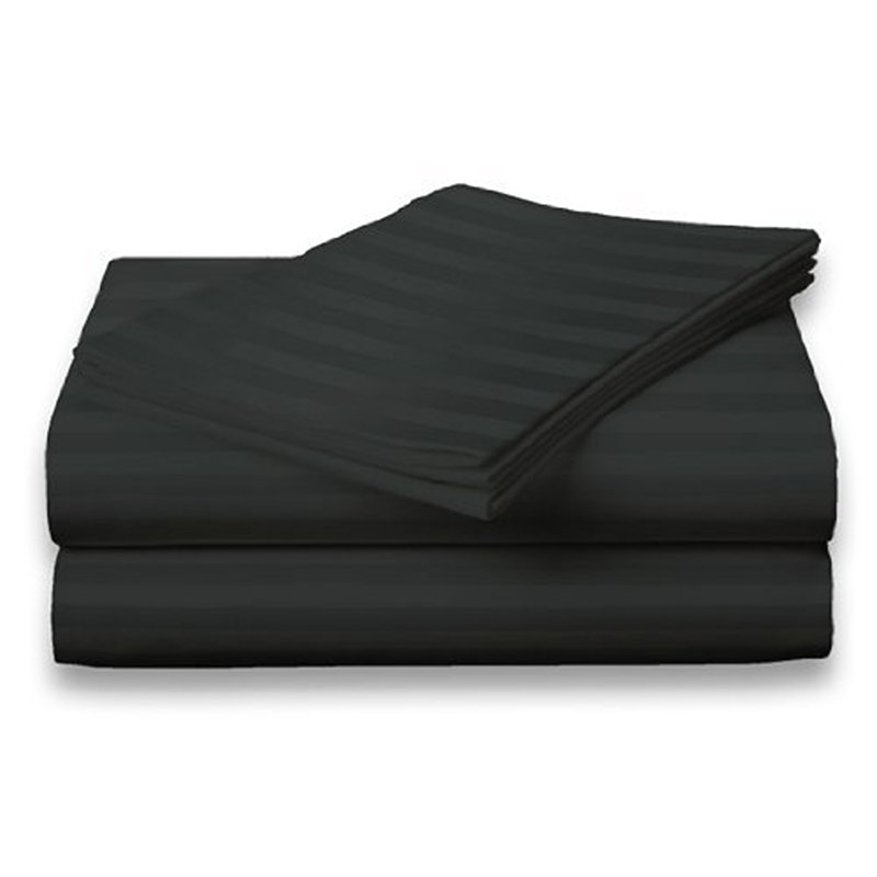 100% Cotton Sateen Striped Sheet Set, Queen Sheet Set + 2 Pillowcases, Black