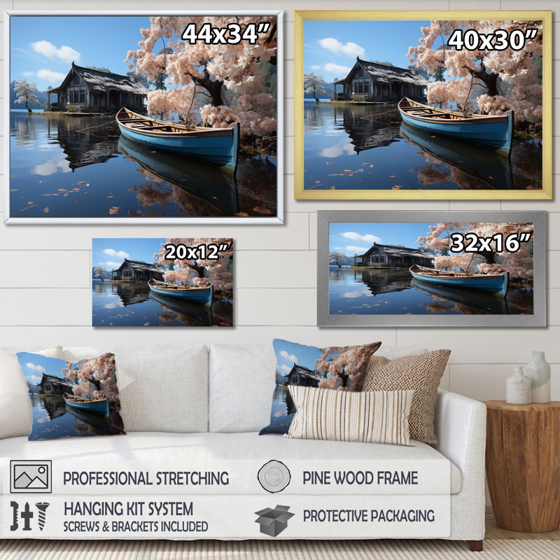 Lakehouse Lakeside Tranquillity - Lake House Cottage Canvas Wall Art, H 12 po x l 20 po x P 1 po, Cadre naturel flottant