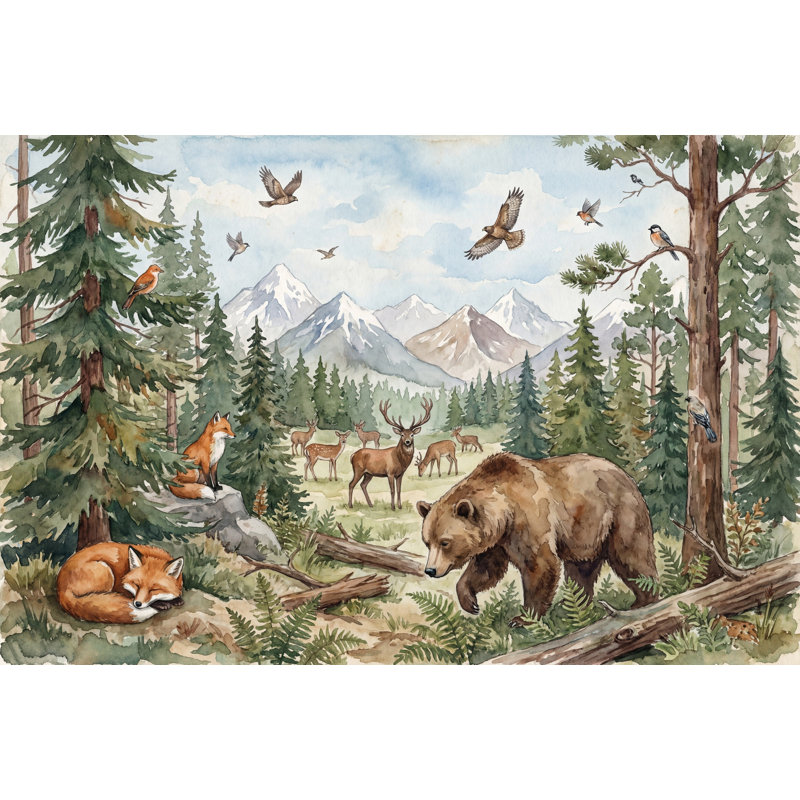 Papier peint forêt, montagnes, décoration murale amovible, 140 po x 108 po, Peler et coller