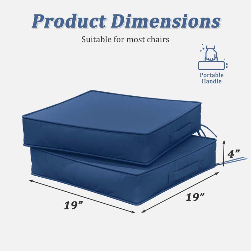 Coussins de chaise d'extérieur 19 x 19 x 4, L 19 po x P 19 po, 4'', Bleu