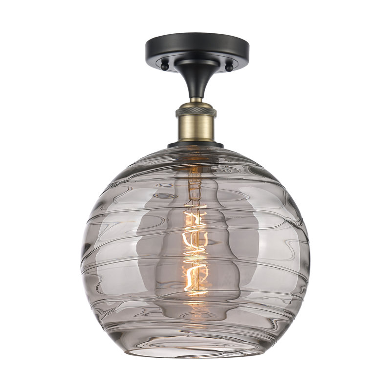 1 - Light Semi Flush Mount, Antique Brass, 12.88" H x 8" W x 8" D
