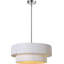 Lustre à tambour moderne de 50 cm (20 po), suspension à 3 lumières en tissu plissé à la main, abat-jour blanc et finition nickelée, plafonnier semi-encastré à 2 niveaux pour salle à manger, cuisine ou chambre.