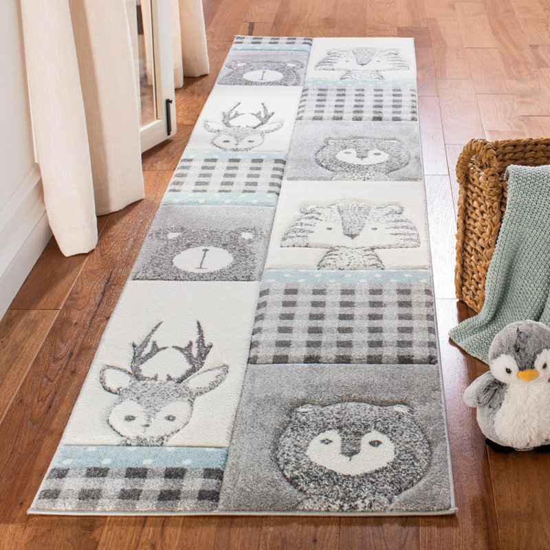 Tapis gris à imprimé animal Glantz, Tapis de couloir 2 pi 3 po x 10 pi