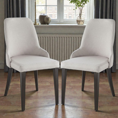 Arsiah Beige Fabric Side Chair Set Of 2 With Tapered Legs