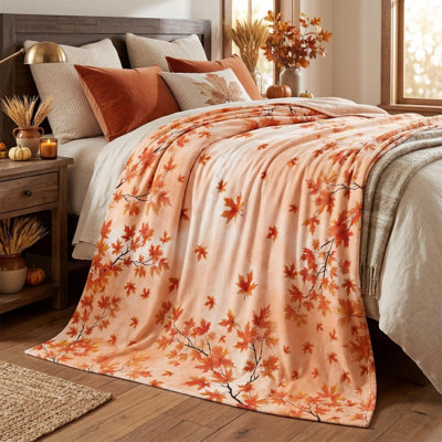 Fall Flannel Blanket Throw, Thanksgiving Orange Maple Leaves Soft Fuzzy Plush Cozy Fleece Blankets for Couch Sofa Bed Decor, Ideal Gifts for Adults 50x40