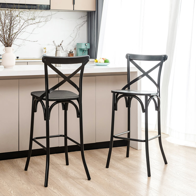 Moris Solid Wood 29.5'' Bar Stool, Black, Black