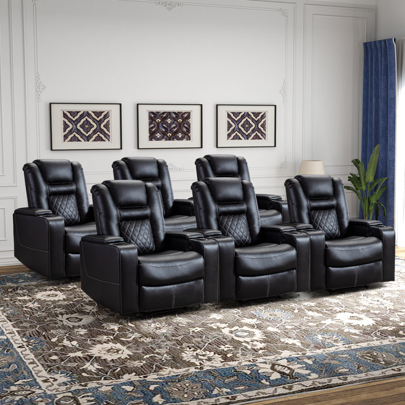 Aeryn 36.22" Wide Individual Seat Top Faux Leather Recliner with Dual Cup Holders & Arm Storage & USB Port,Perfect for Home Theaters