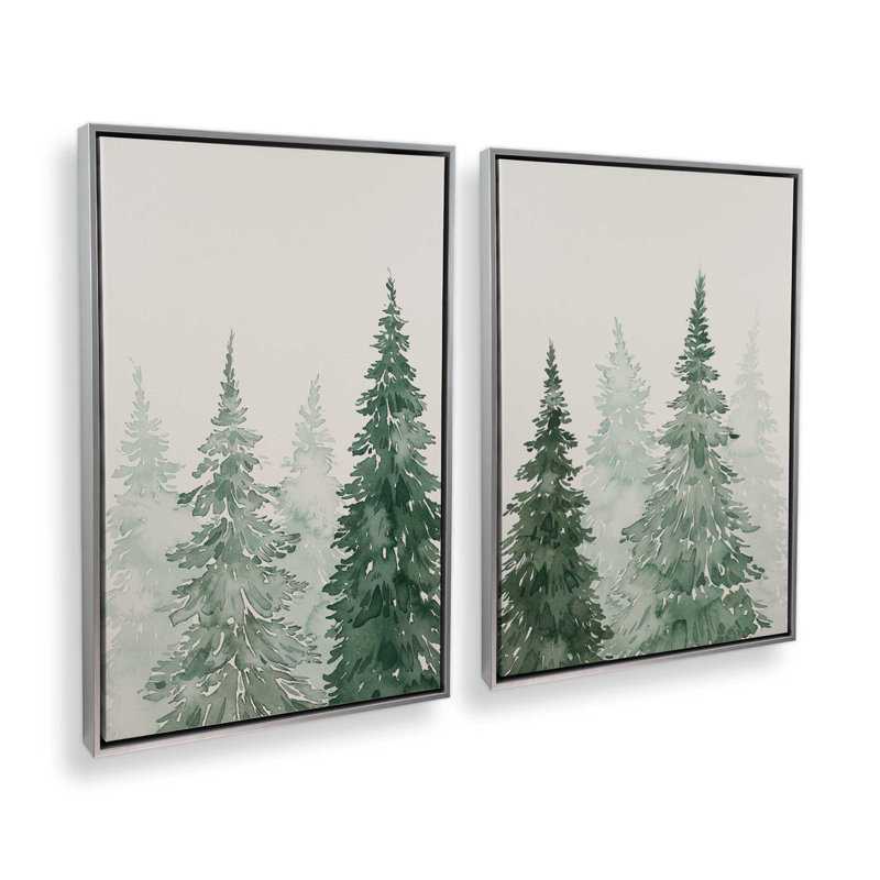 Whispering Spruce Shadows, ensemble de 2, Cadre flottant en chrome poli, H 19 po x l 26 po