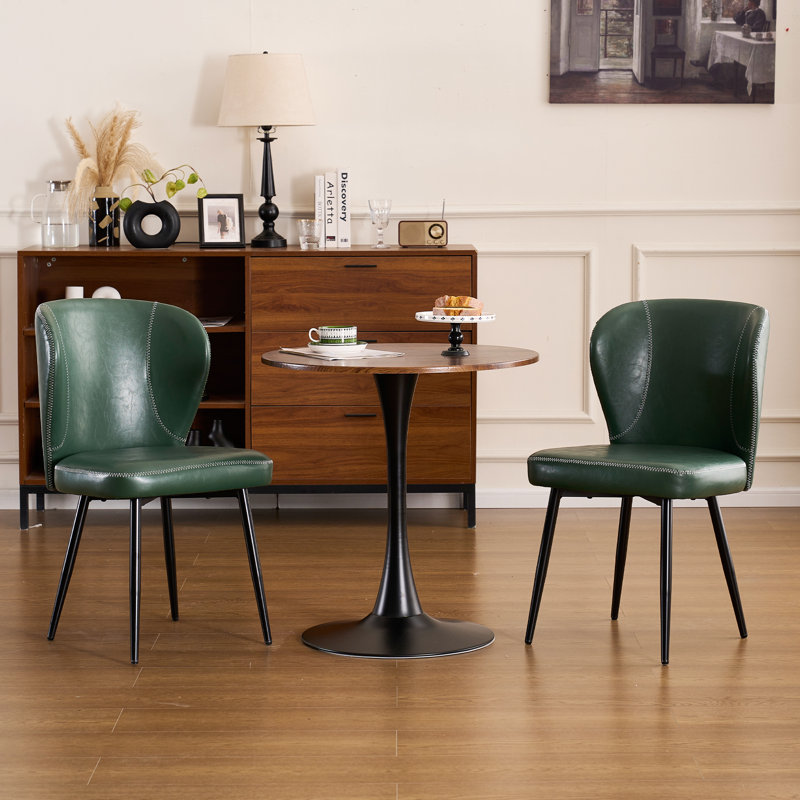 Modern Leather Upholstered Dining Chair With Metal Legs, Green