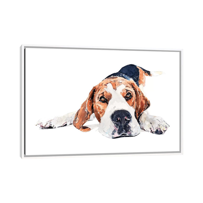 « Beagle Play Time » par Edwatercolours-impression, Pas de tapis, H 18 po x l 26 po x P 1,5 po, Toile blanche encadrée