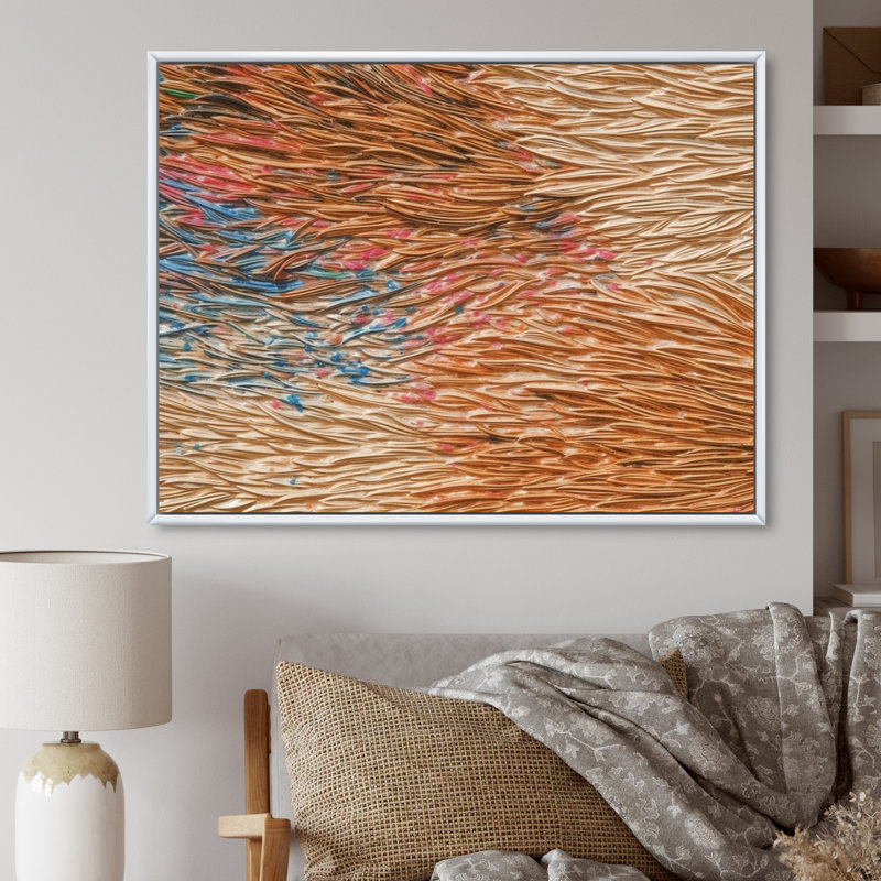 «Terracotta Bliss Texture Abstract», reproduction d'art sur toile, H 16 po x l 32 po, Encadrement doré
