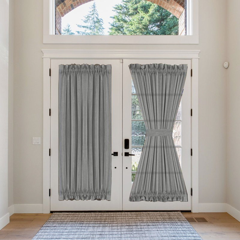 Linen French Door Curtains Privacy Light Reducing Door Curtain with Tieback | Rod Pocket Curtain 1 Panel for Glass Door Feature Open Weave Textured Linen