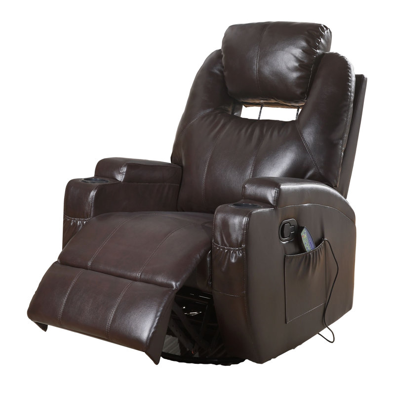Worthington Synthetic Leather Upholstered Motion Rocker Recliner With Swivel, Brown