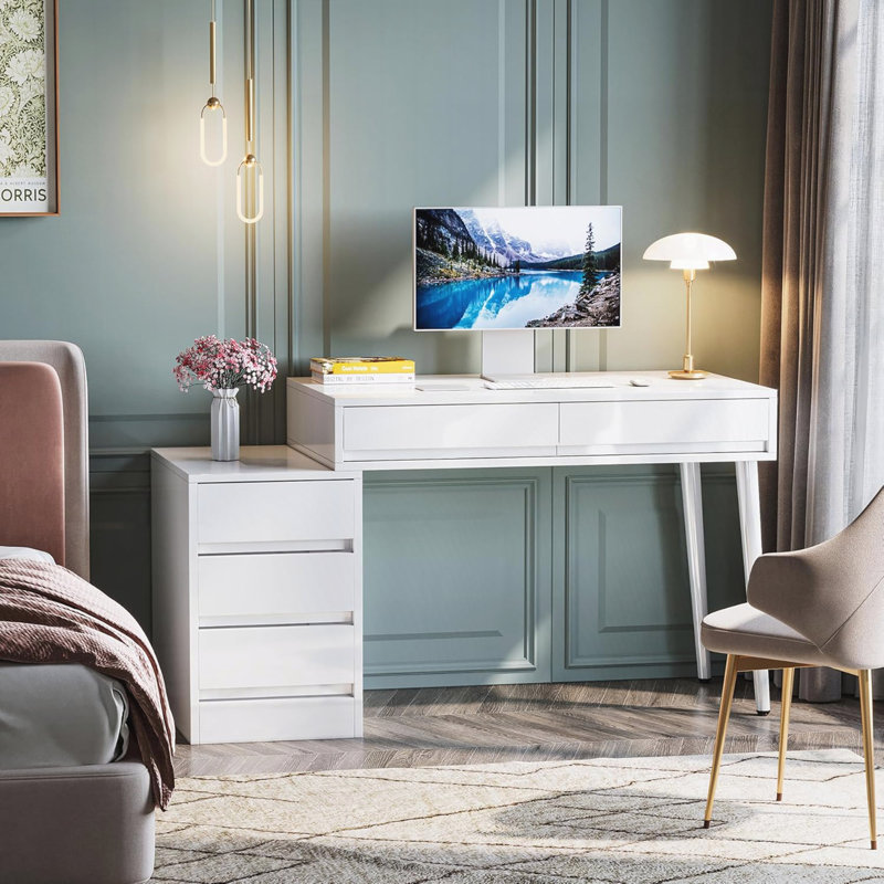 39.37" Modern Desk with 5 Drawers