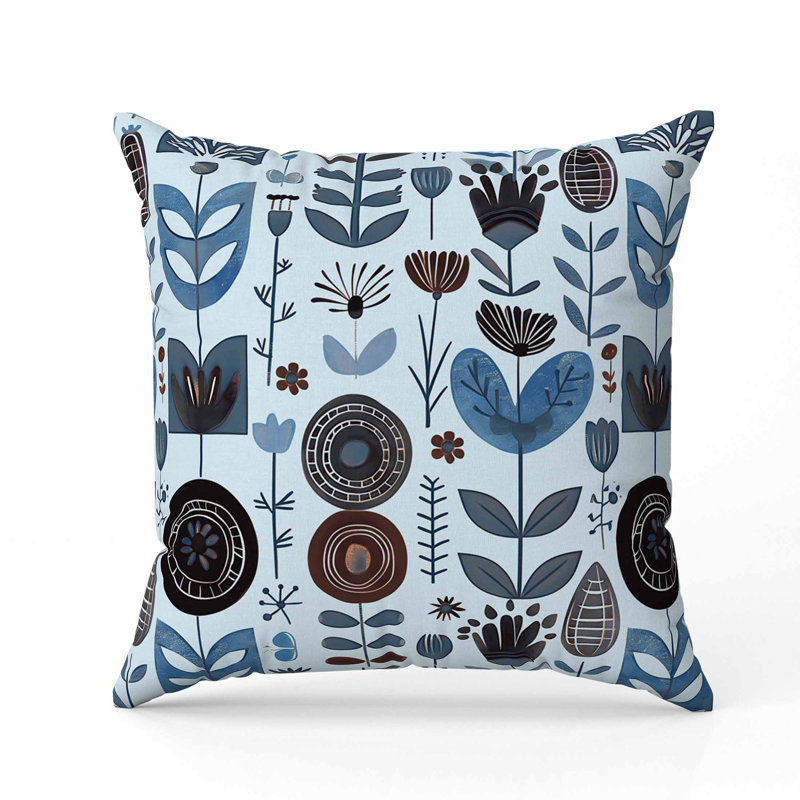 Coussin en suède Baltic Blossoms, Bleu/brun, Carré 20 po