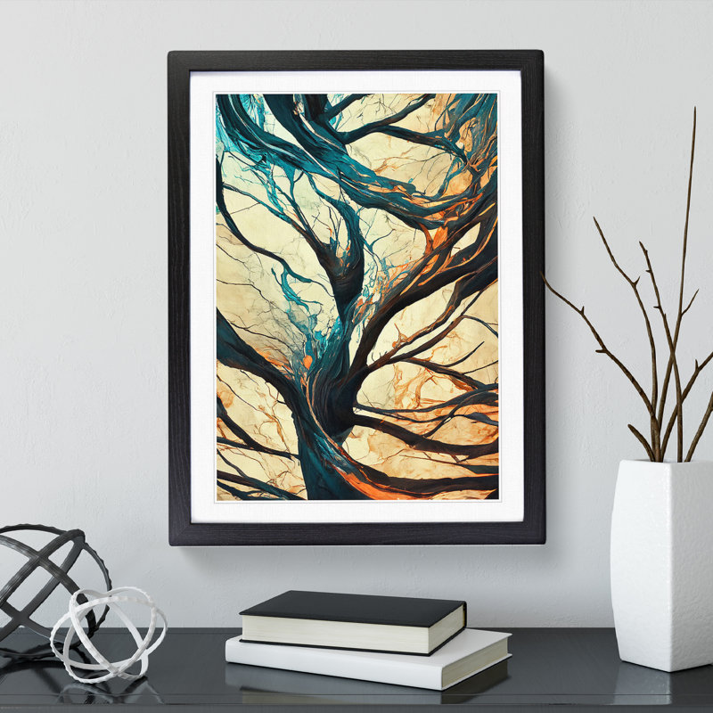 Branches Of A Tree Abstract No.5 - Single Picture Frame Painting, Black, 64cm H x 46cm W x 2cm D
