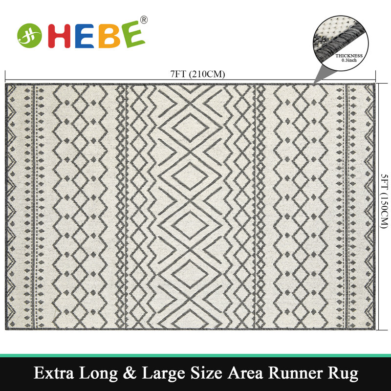 Brunn Geometric Machine Woven Rectangle Polypropylene Area Rug in Blue, Rectangle 5' x 7'