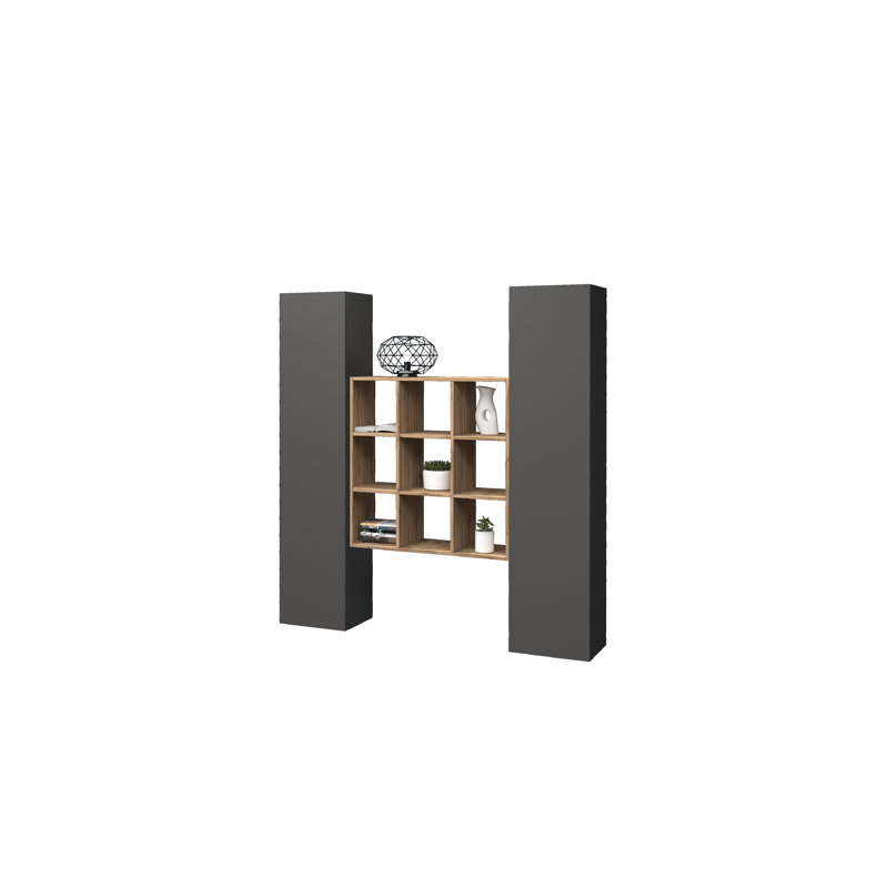 Maruska 180cm H x 170cm W Floating Bookcase, Grey Anthracite