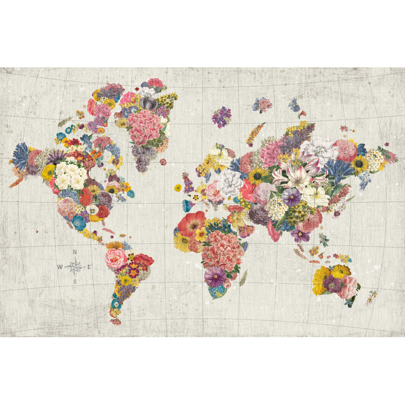 " Botanical Floral Map Gray No Words " by Wild Apple Portfolio, 32" H x 48" W