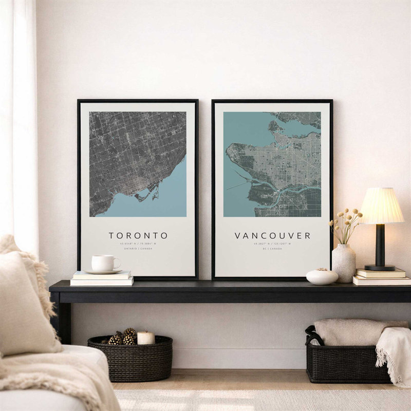 Toronto et Vancouver, ensemble de 2 impressions sur toile, 12 po x 8 po, Blanc opaque