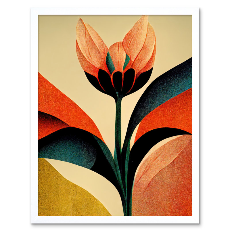 Abstract Flower Art Deco Symmetry - Print, 25.9cm H x 20.6cm W, White Framed Paper