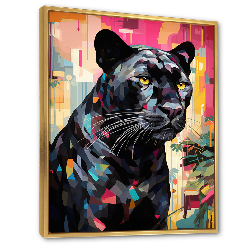 Popart sur fond noir, H 44 po x l 34 po x P 1,5 po, Cadre flottant doré