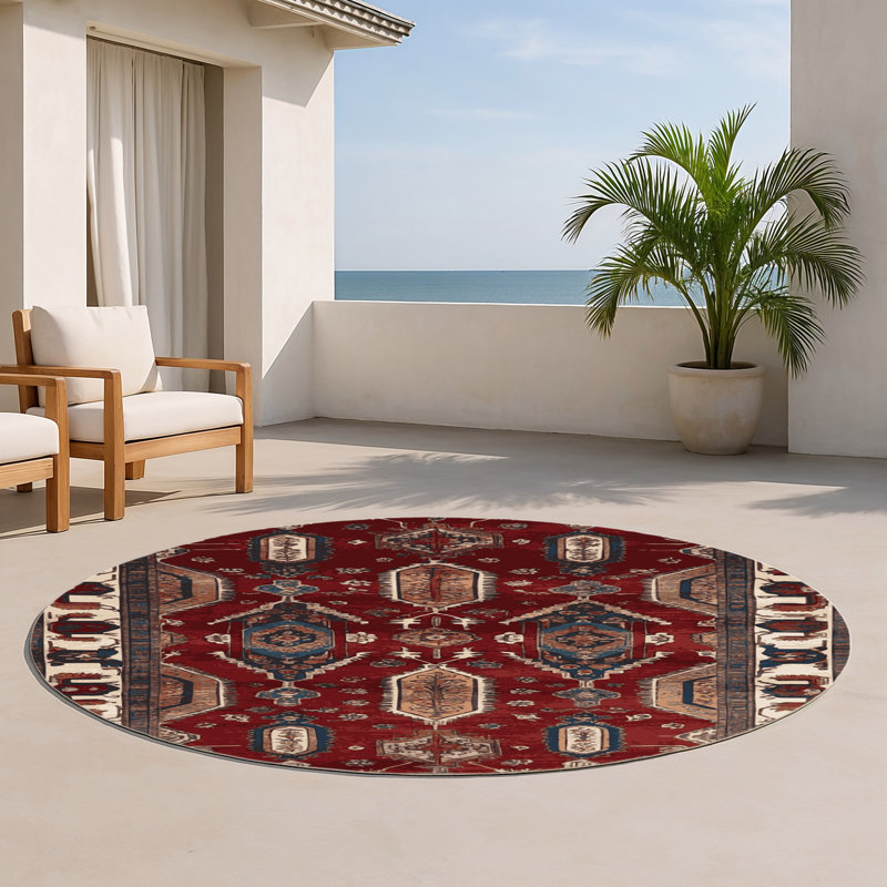 Tapis d'intérieur et d'extérieur noir Persian, Rond 5 pi