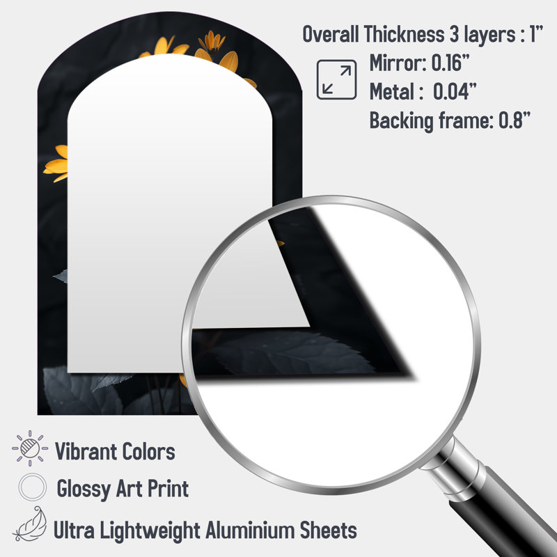 Fragrant yellow black Daisy photo I - Daisy Arch Unique Wall Mirror Decor, Yellow Asymmetrical Large Mirror, Printed Metal Art