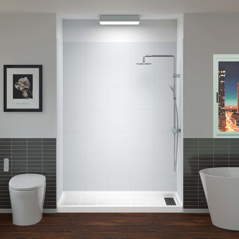 60'' W 75'' H Rectangle Shower Kit, Nickel, White/Brushed Nickel Trim, Right