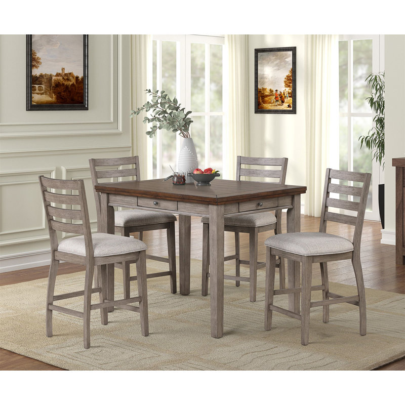 Table de salle à manger 4 tiroirs à hauteur de comptoir à 4 tiroirs, combinant rangement, style et durabilité pour les cuisines et les salles à manger modernes.