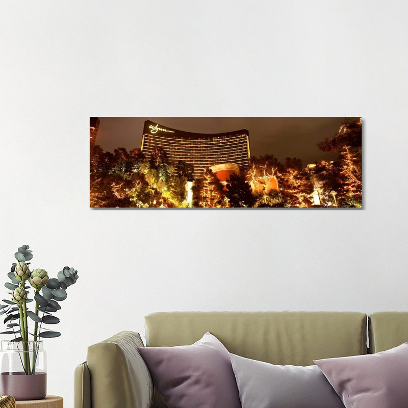 Hotel Lit Up At Night, Wynn Las Vegas, The Strip, Las Vegas, Nevada, USA - Wrapped Canvas Panoramic Print