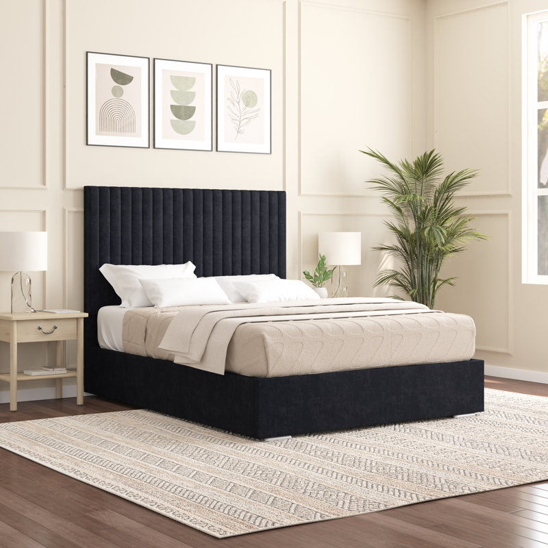 Aidean Upholstered Bed Frame, Black, Single (3')