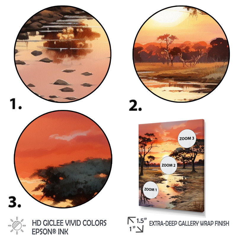 Alsey " African Sunset Oasis II ", 32" H x 24" W x 1" D, Wrapped Canvas