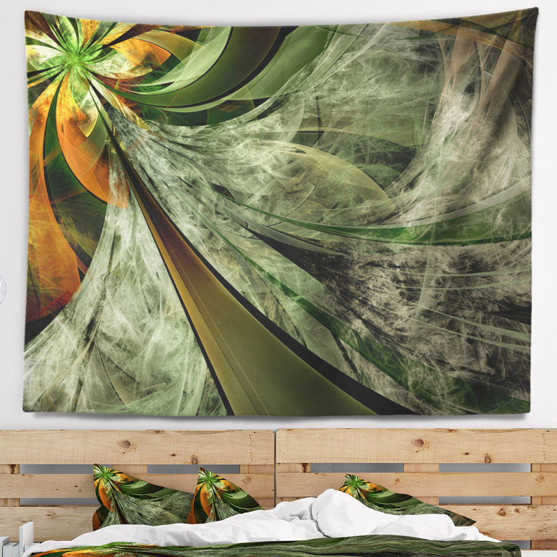 Tapisserie floral vert et jaune brillant, H 50 po x l 60 po