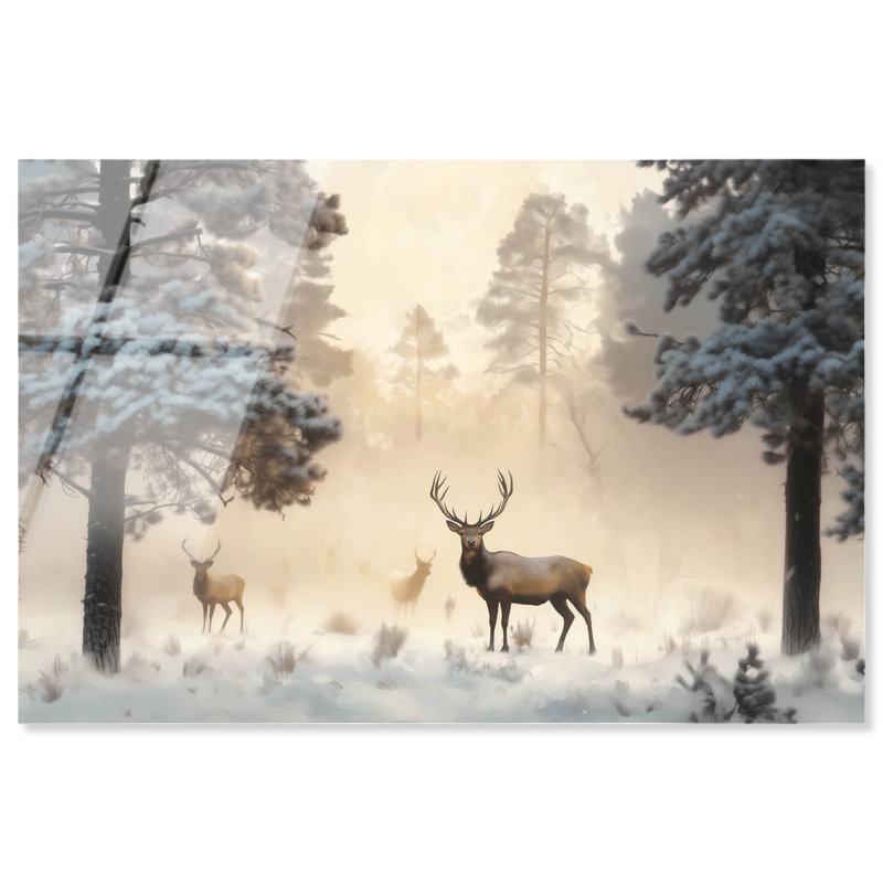 Décoration murale en forme de cerf dans la forêt d'hiver, reproduction d'art acrylique par Art Remedy, prête à être accrochée, 54 x 36