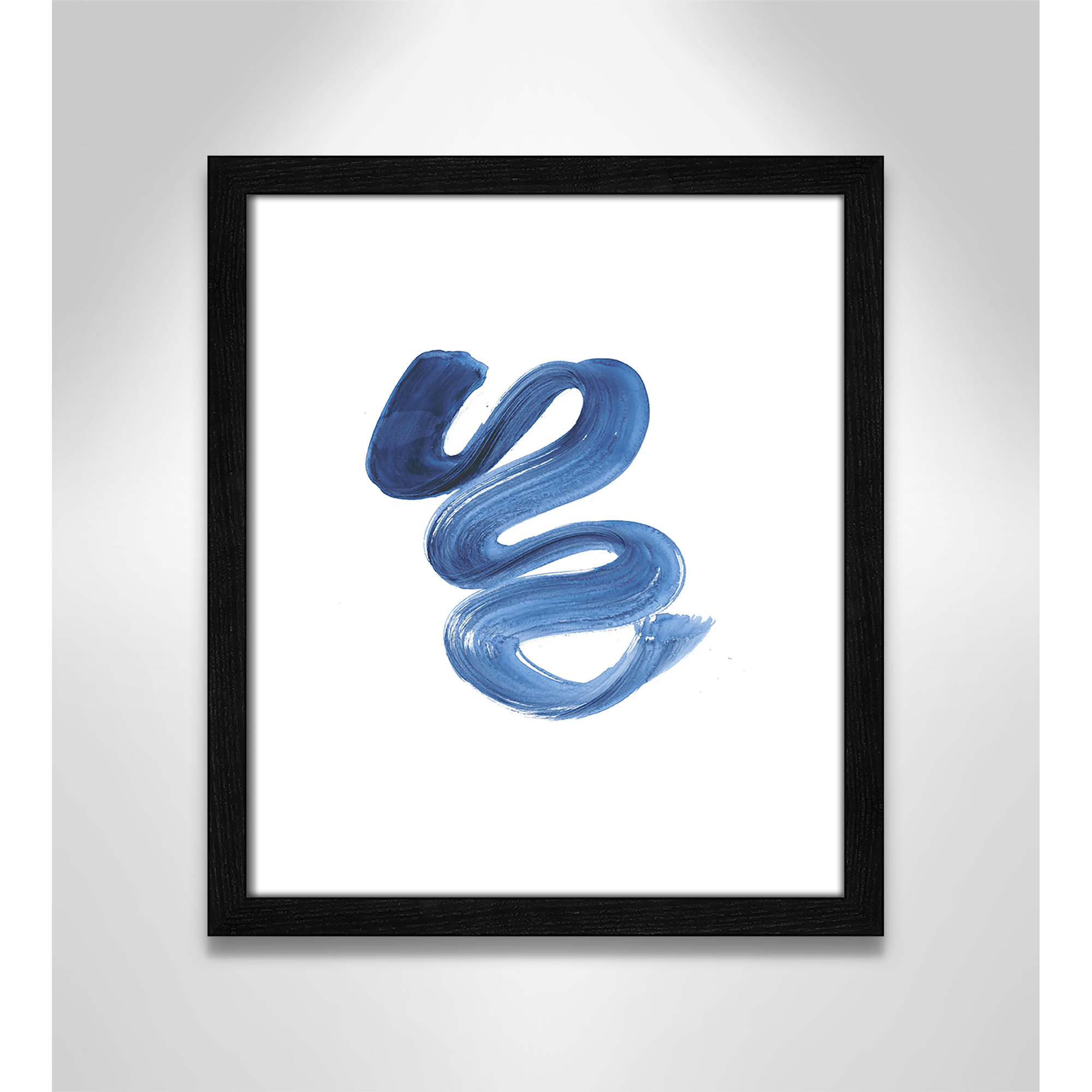 Slinky Indigo II by Filippo Ioco  - Painting Print, Black Wood Framed Paper, 15" H x 13" W x 0.75" D