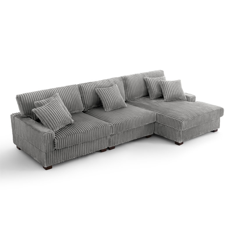 3 Seater Sectional, Light Grey Polyester/Foam Padding