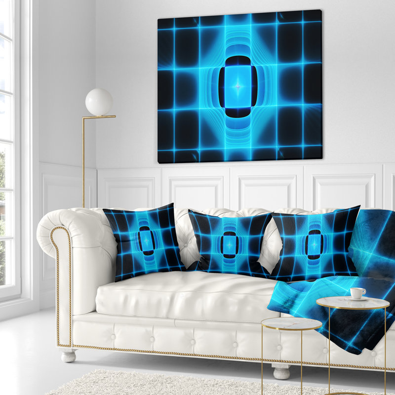 Visière thermique infrarouge - coussin imprimé abstrait, 18 po x 18 po, Coussin décoratif, Bleu et noir