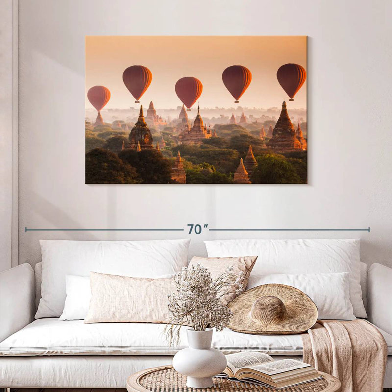 Ballons Mehar au-dessus des tempes de Bagan, H 30 po x l 45 po