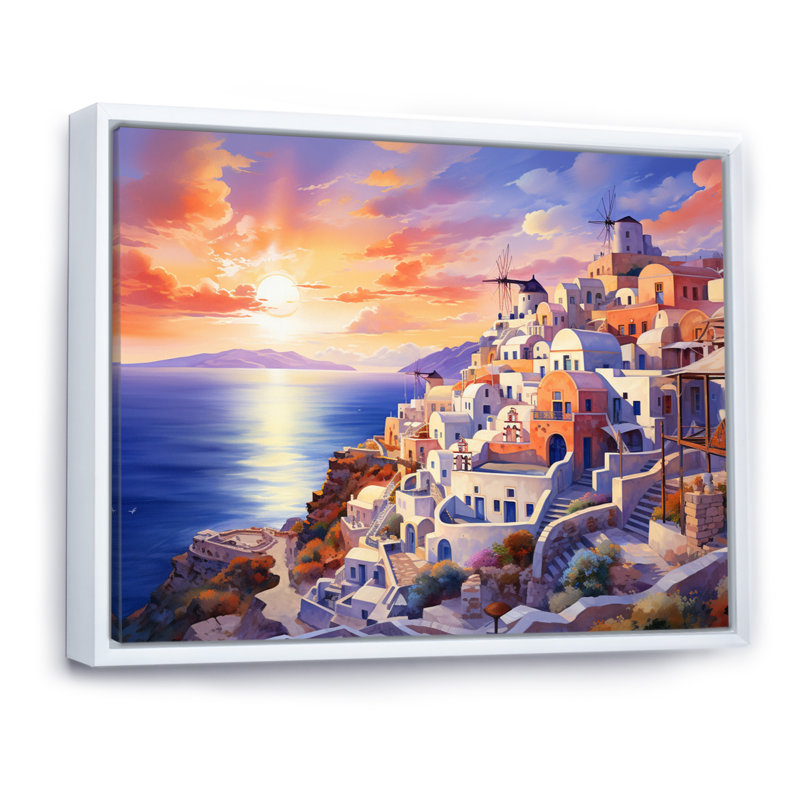 " Greece Oia Splendour II ", H 16 po x l 32 po, Cadre flottant blanc
